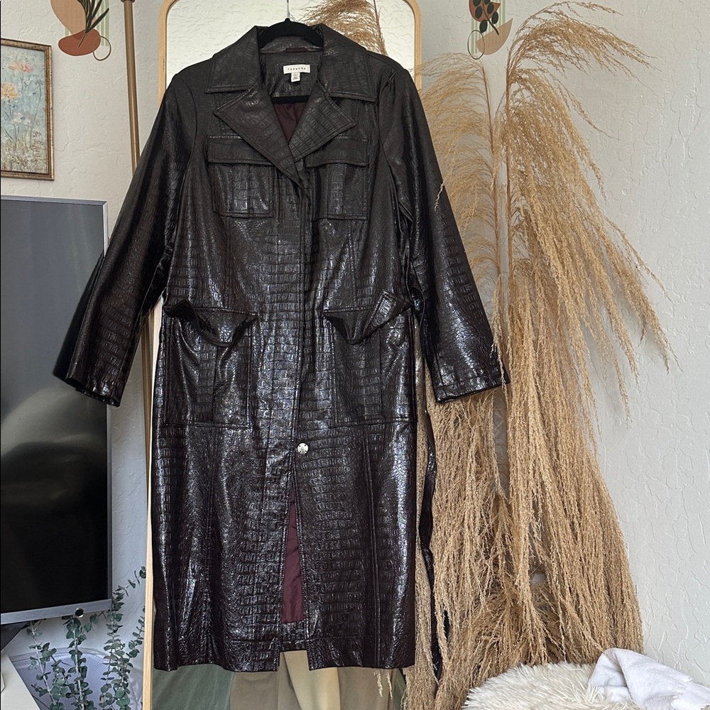 Topshop Dark Brown Croc-Embossed Leather Jacket - Picture 6 of 6